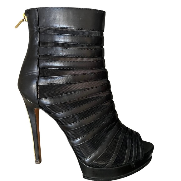 Herve Leger Leather Open Toe Ankle Black Booties Size 39/9 - Picture 11 of 15